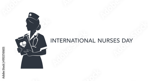 Silhouette Nurse Holding Medical Chart with Heartbeat, International Nurses Day
