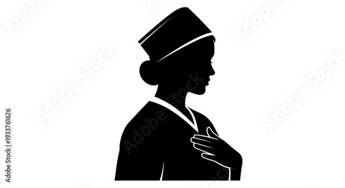 Silhouette of a Nurse or Medical Professional with Hand on Chest