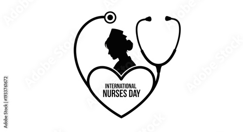 Silhouette of Nurse with Stethoscope forming a Heart for International Nurses Day