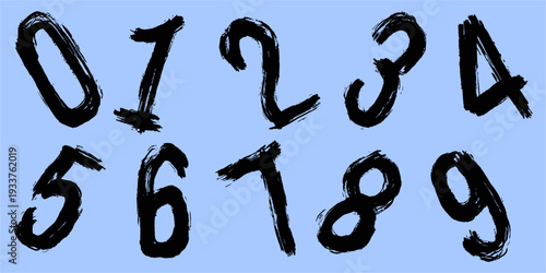 Brush stroke number set vector for edgy event flyers. Ideal for symbolizing raw urban countdowns, grunge math typography, and messy artistic dates.