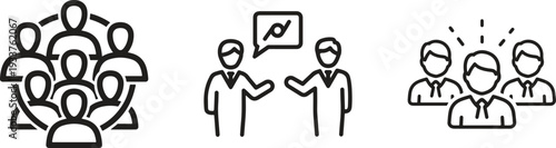 Team Management Business Performance Line Icon Set