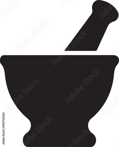Black Mortar and Pestle Icon for Pharmacy, Herbal Medicine, and Chemistry