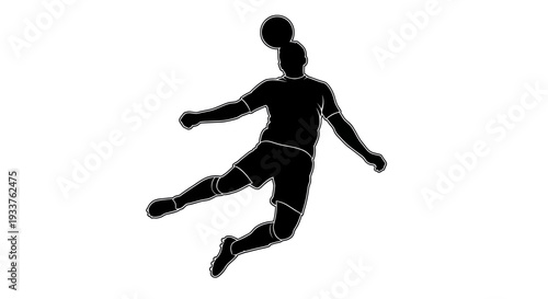 Soccer Player Silhouette Heading Ball in Mid-Air