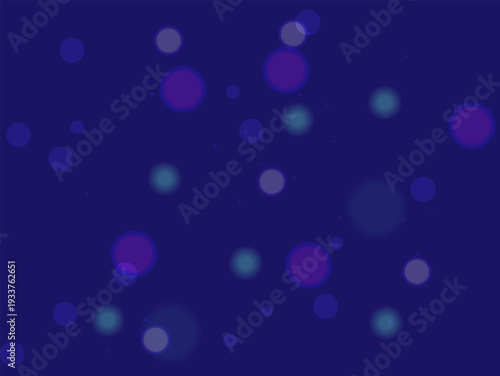 Soft Colorful Bokeh Lights Floating on Dark Blue Night Background, Abstract Defocused Dots for Festive Party Modern Design Backdrop

