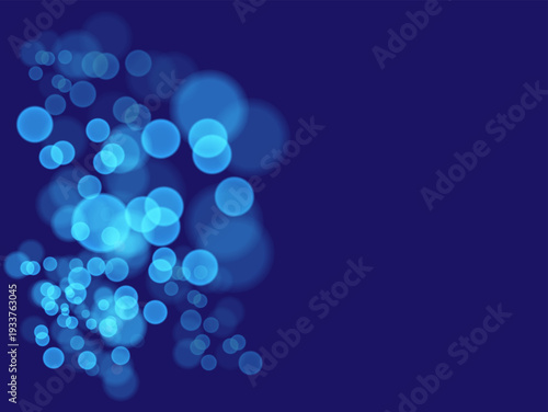 Abstract Blue Bokeh Lights on Dark Navy Background, Defocused Festive Glitter Circles Design with Copy Space for Elegant Celebrations

