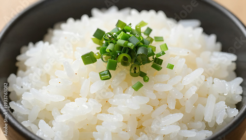 Wallpaper Mural Cooked White Rice Bowl with Green Onion Garnish
 Torontodigital.ca