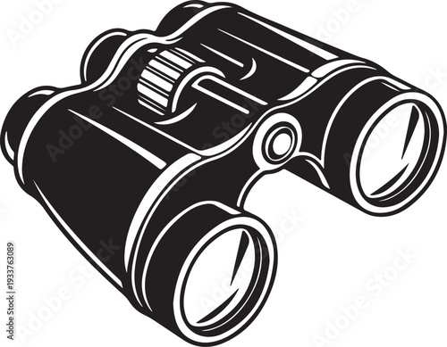 Classic Binoculars Black and White Illustration for Exploration and Discovery