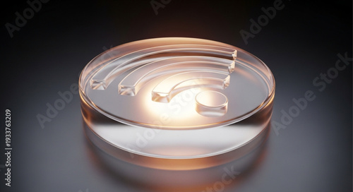 Petri dish with liquid and specimen under bright light.