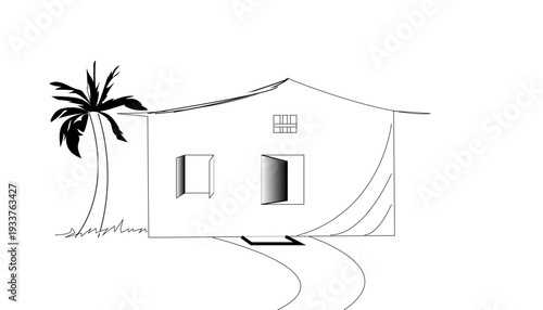 Palm Tree with Hut Silhouette Icon for Tropical & Vacation Themes