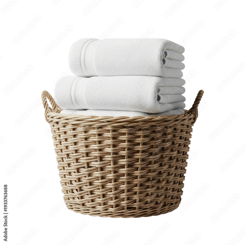 Obraz premium Stack of white towels in a wicker basket