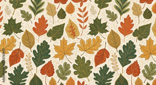 Autumn leaves pattern seamless background illustration.