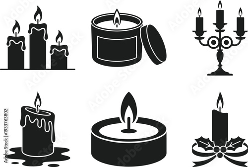 Candle Silhouette Collection with Candelabra and Decorative Wax Candles