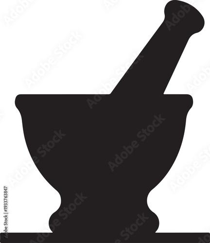 Mortar and Pestle Icon Silhouette for Pharmacy and Herbal Medicine