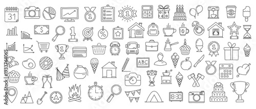 Set of universal hand drawn doodle outline icons