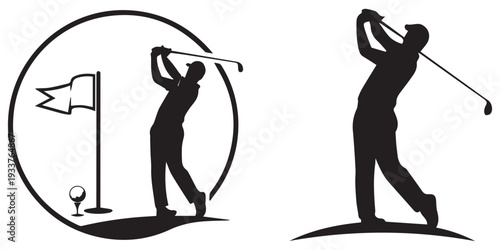 Abstract black silhouette of a golfer hitting ball graphic eps 10