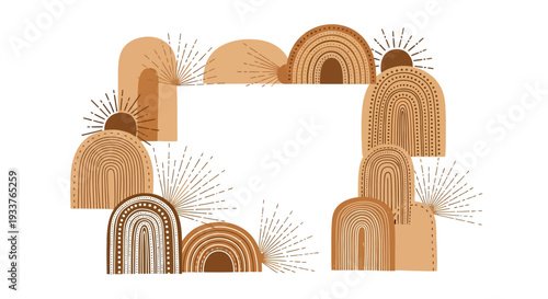 Boho Chic Frame with Earthy Tones and Abstract Shapes.