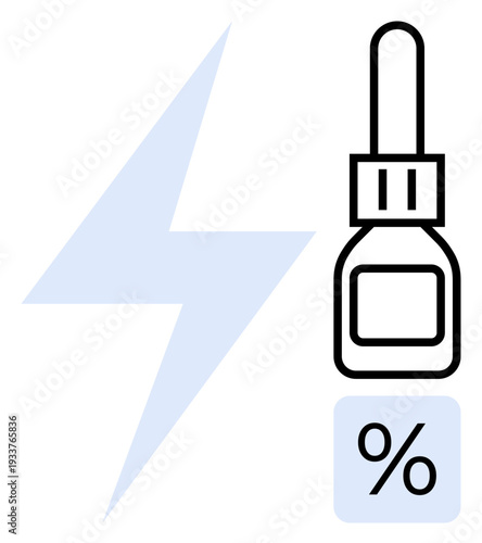 Skin care, beauty, skincare routines, cosmetic formulations, dermatology, product use instructions. Dropper bottle, lightning bolt percentage icon. Skincare and beauty concept product use
