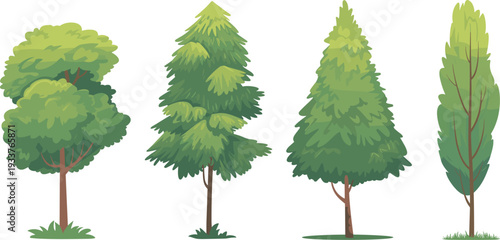 Green Tree Collection with Deciduous and Coniferous Species for Nature Landscape and Environmental Graphic Design Projects