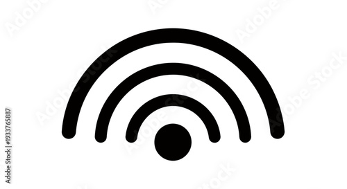 Abstract wifi signal icon with curved arcs and dot representing wireless connectivity.