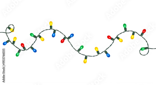 Colorful string of Christmas lights transparent background