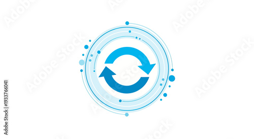Circular blue refresh icon with arrows representing update and synchronization.