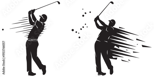 Abstract black silhouette of a golfer hitting ball graphic eps 10