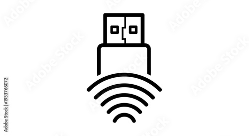 Wireless USB connectivity icon showing USB plug with wireless signal waves.