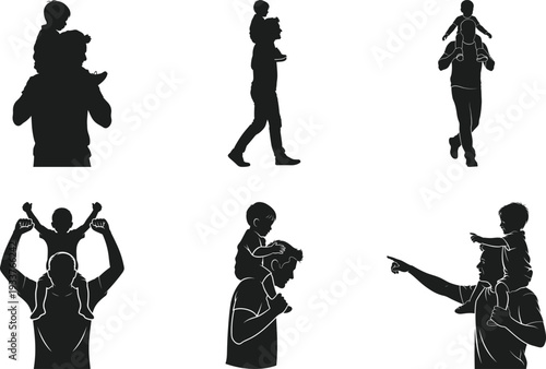 Father Carrying Child on Shoulders Silhouette – Dad and Kid Family Vector