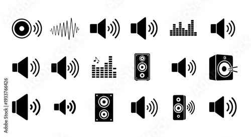 Multiple Loudspeaker Icons Arranged in a Monochrome Grid Pattern for Graphic Resources.