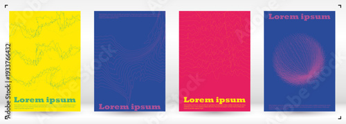 Set of Minimal Vector Flyer Design with Circles and Wave Lines. Digital Background with Optical Illusion. Good for Business Template or Nightlife Placard. Minimalism Style.