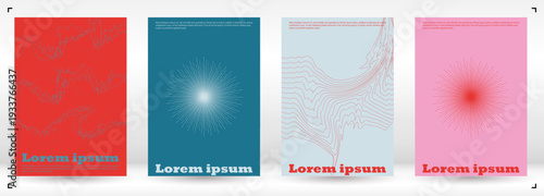 Set of Minimal Vector Poster Design with Circles and Wave Lines. Digital Background with Optical Illusion. Good for Brand Identity or Music Fest Invitation. Digital Style.