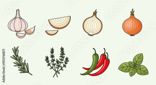 Assorted herbs and spices for cooking and seasoning.