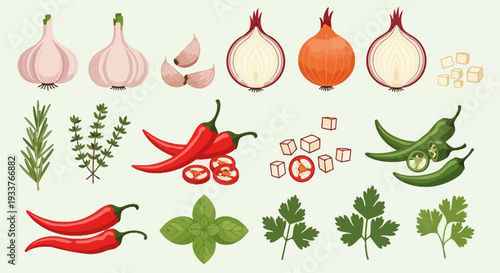 Assorted Vegetables and Herbs for Cooking and Recipes.