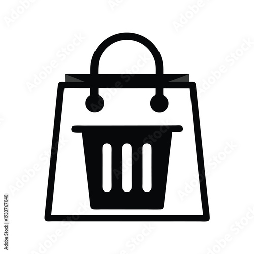 A simple outline shows a black bag marked with a black basket