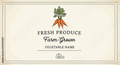 Fresh Produce Farm Grown Vegetable Label Template with Carrots.