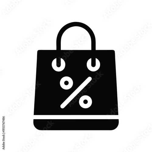 A stylized black shopping bag showcases a prominent percentage symbol in white color