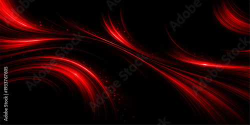 A vibrant red abstract wallpaper featuring flowing waves and glowing fractal lines that create a dynamic motion pattern of fire and energy against a dark space backdrop