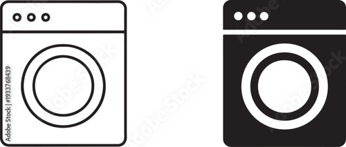 Washing machine black silhouette and outline icon isolated on white background.