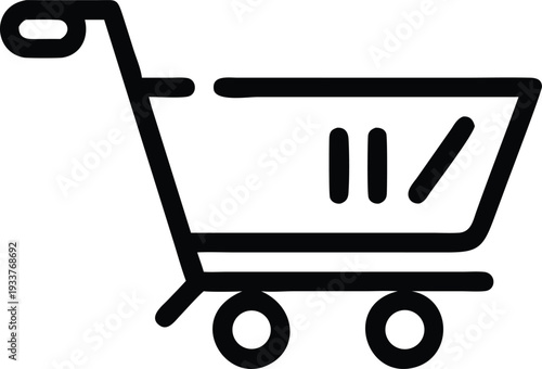 Black outline shows an empty shopping cart with round wheels icon