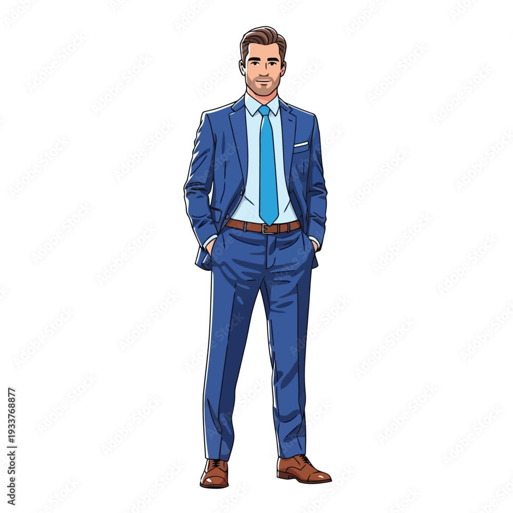 Fototapeta premium Man in a blue suit standing with hands in pockets
