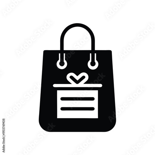 Black shopping bag icon showcases a minimalist gift box shape in format