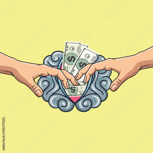 hands open brains filled with money vector illustration element design template