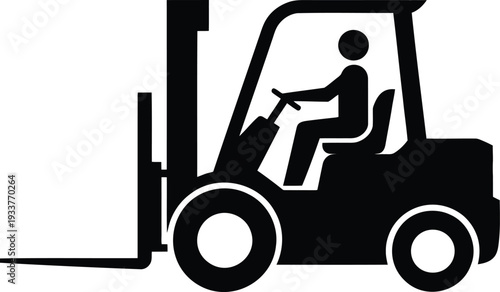 Silhouette of a person operating a forklift in an industrial setting