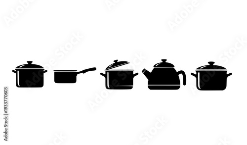 Minimalist Black and White Cooking Pot Icon Set Vector for Kitchen and Food Graphics
