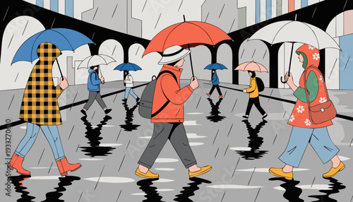 Umbrella Rainy City Vector