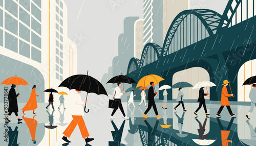 Umbrella Rainy City Vector