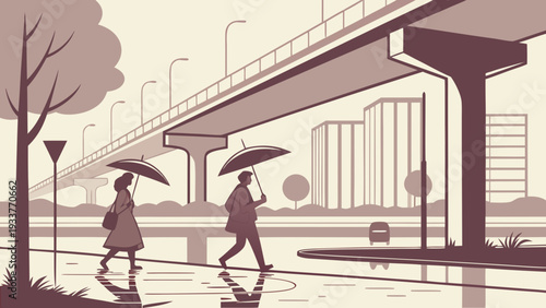 Umbrella Rainy City Vector
