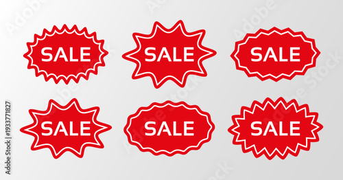 Splash badges price boxes. Black friday discount stickers. Red tag product labels, promo stamps. Set starburst shapes isolated on white background. Vector illustration.