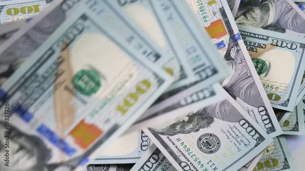 custom made wallpaper toronto digitalUS hundred dollar bills, arranged randomly, slowly rotating. View from above.