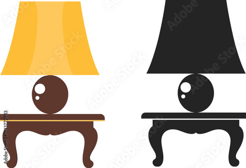 Classic Table Lamp Illustration with Wooden Stand and Fabric Shade, Modern and Vintage Interior Lighting Vector Design Set